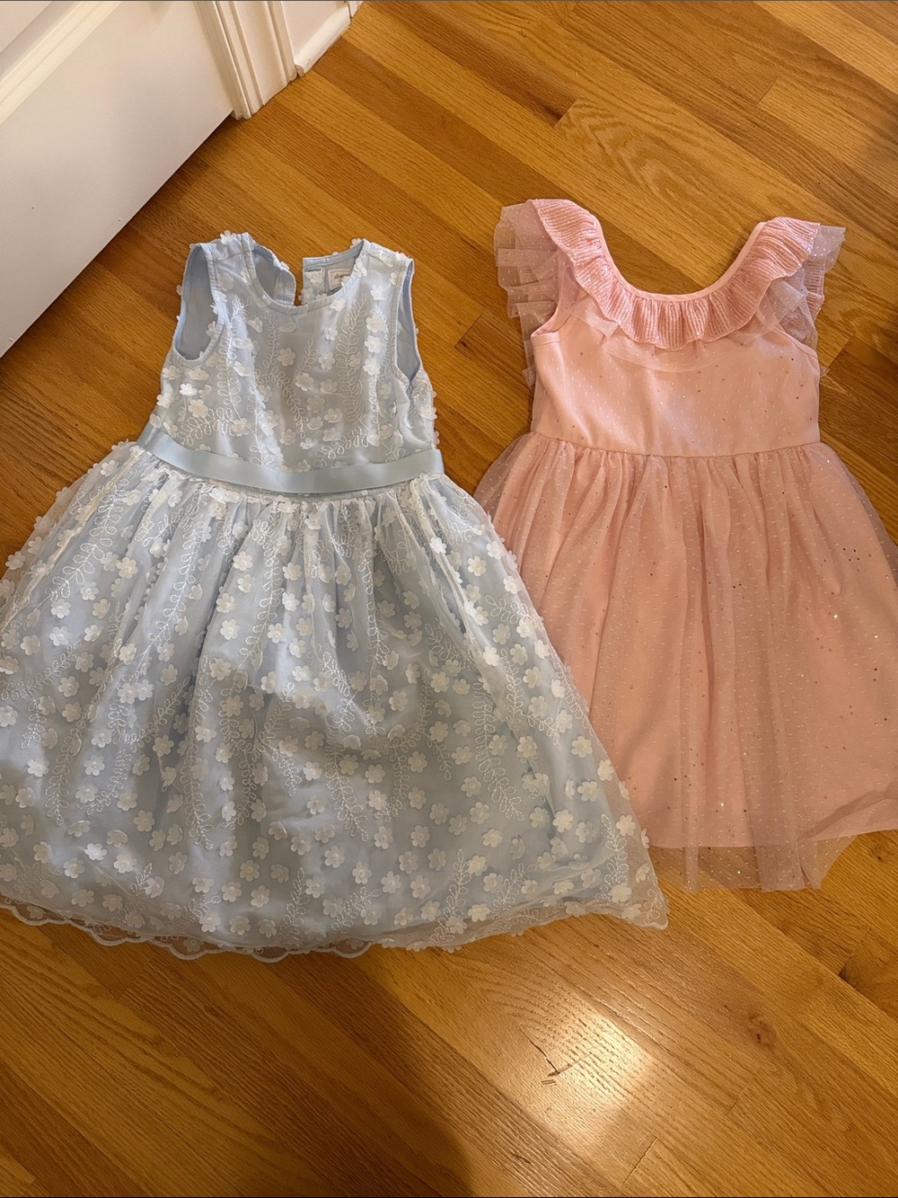 EUC - Girls Light Blue Floral Lace Dress & Pink Sparkly Dress - size 8